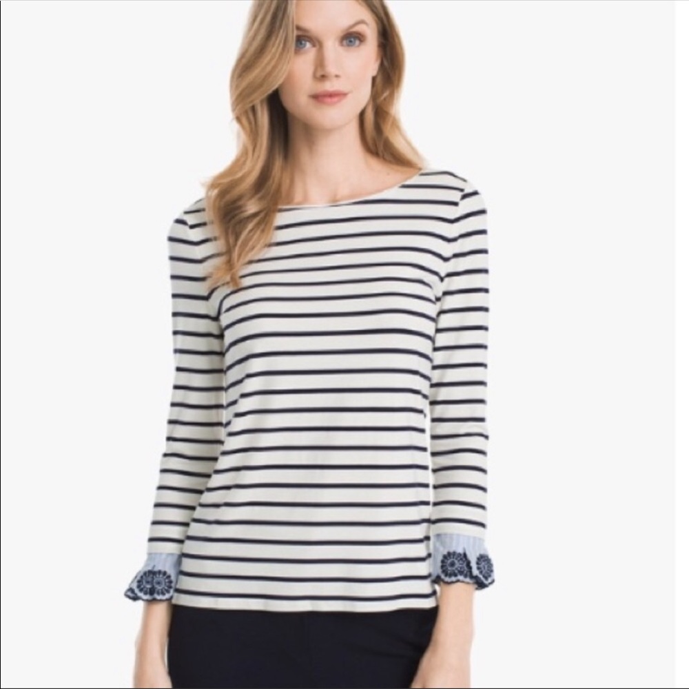 WHBM XS stripped top with embellished sleeves